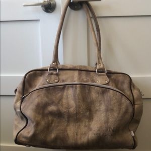 Stone Italian leather travel bag